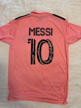 adidas Pink Messi #10 Soccer Top with Black Graphics